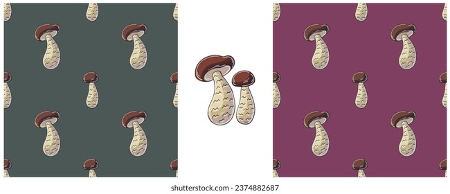Illustration in hand draw style. Set Seamless pattern and print. Can be used for fabric, packaging, wrapping paper and etc
