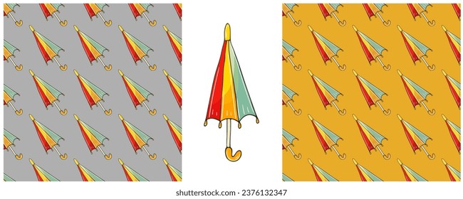 Illustration in hand draw style. Set Seamless pattern and print. Can be used for fabric, packaging, wrapping paper and etc