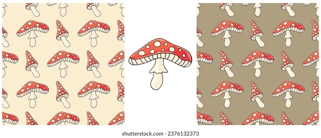 Illustration in hand draw style. Set Seamless pattern and print. Can be used for fabric, packaging, wrapping paper and etc