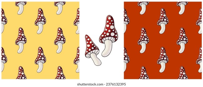 Illustration in hand draw style. Set Seamless pattern and print. Can be used for fabric, packaging, wrapping paper and etc