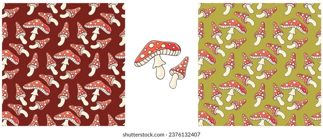 Illustration in hand draw style. Set Seamless pattern and print. Can be used for fabric, packaging, wrapping paper and etc
