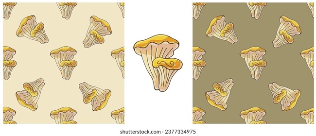Illustration in hand draw style. Set Seamless pattern and print. Can be used for fabric, packaging, wrapping paper and etc