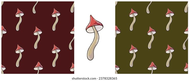 Illustration in hand draw style. Set Seamless pattern and print. Can be used for fabric, packaging, wrapping paper and etc