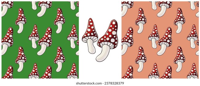 Illustration in hand draw style. Set Seamless pattern and print. Can be used for fabric, packaging, wrapping paper and etc