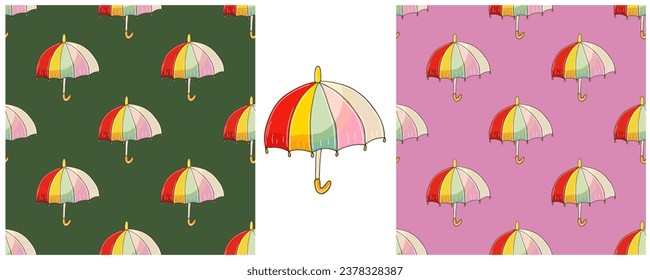 Illustration in hand draw style. Set Seamless pattern and print. Can be used for fabric, packaging, wrapping paper and etc