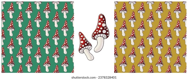 Illustration in hand draw style. Set Seamless pattern and print. Can be used for fabric, packaging, wrapping paper and etc