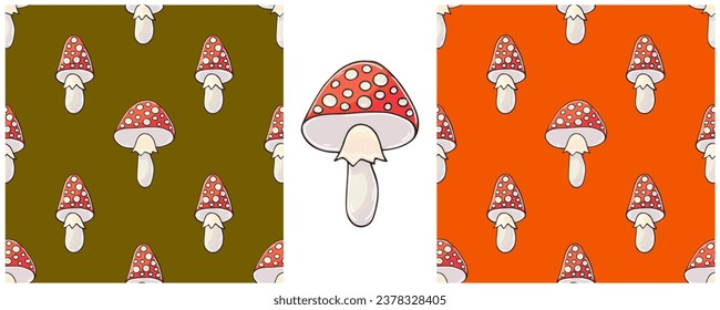 Illustration in hand draw style. Set Seamless pattern and print. Can be used for fabric, packaging, wrapping paper and etc