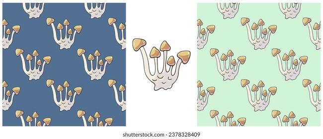Illustration in hand draw style. Set Seamless pattern and print. Can be used for fabric, packaging, wrapping paper and etc