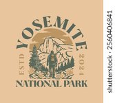 Illustration hand draw vintage retro of YOSEMITE NATIONAL PARK vector grafic for apparel and badge design merchandise