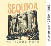 Illustration hand draw vintage retro of SEQUOIA NATIONAL PARK vector grafic for apparel and badge design merchandise