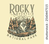 Illustration hand draw vintage retro of ROCKY  MOUNTAIN vector grafic for apparel and badge design merchandise