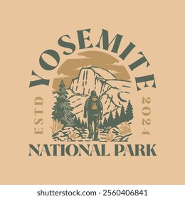 Illustration hand draw vintage retro of YOSEMITE NATIONAL PARK vector grafic for apparel and badge design merchandise