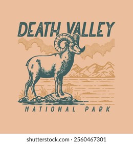 Illustration hand draw vintage retro of DEATH VALLEY vector grafic for apparel and badge design merchandise