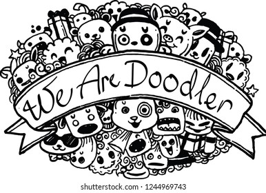 illustration hand drawing of cute doodle monster 