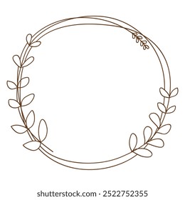Illustration hand drawing line art brown circle autumn leaves frame .Vector illustration