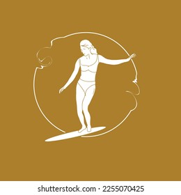 Illustration Hand drawing woman surfing vector design