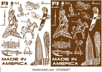 illustration with hand drawings attractions of America svg