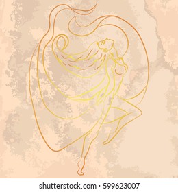 Illustration with hand drawn ballerina on vintage paper. Tattoo design element. Heraldry and logo concept art.