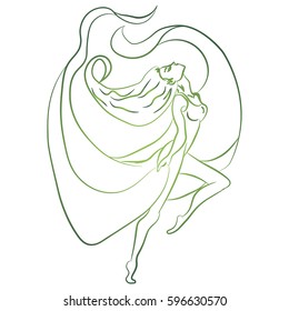 Illustration with hand drawn ballerina. Tattoo design element. Heraldry and logo concept art. Drawing for coloring book.