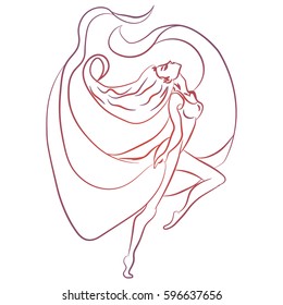 Illustration with hand drawn ballerina. Tattoo design element. Heraldry and logo concept art. Drawing for coloring book.