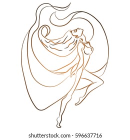 Illustration with hand drawn ballerina. Tattoo design element. Heraldry and logo concept art. Drawing for coloring book.