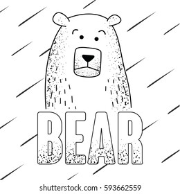 Illustration with hand drawn bear. Black. Tattoo design element.Drawing for coloring book.