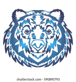 Illustration with hand drawn bear head. Tattoo design element. Heraldry and logo concept art. Drawing for coloring book.