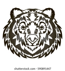 Illustration with hand drawn bear head. Tattoo design element. Heraldry and logo concept art. Drawing for coloring book.