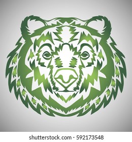 Illustration with hand drawn bear head. Tattoo design element. Heraldry and logo concept art. Drawing for coloring book.