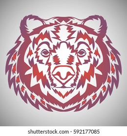 Illustration with hand drawn bear head. Tattoo design element. Heraldry and logo concept art. Drawing for coloring book.