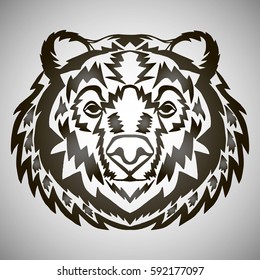 Illustration with hand drawn bear head. Tattoo design element. Heraldry and logo concept art. Drawing for coloring book.