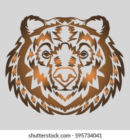Illustration with hand drawn bear head. Tattoo design element. Heraldry and logo concept art. Drawing for coloring book.