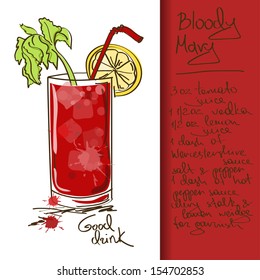 Illustration with hand drawn Bloody Mary cocktail