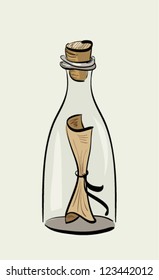 Illustration of hand drawn bottle with message