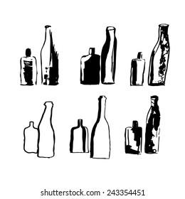 Illustration of hand drawn bottles. vector