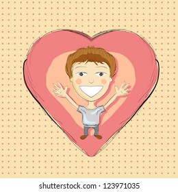 Illustration of hand drawn boy with pink heart
