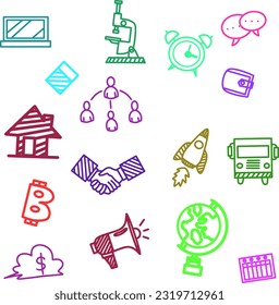 Illustration of hand drawn bussiness doodles icons.