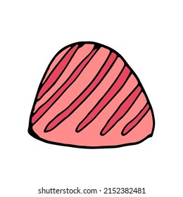 illustration of hand drawn candy raspberry truffles with red syrup