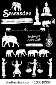 Illustration of hand drawn chalk Thai icons, vector