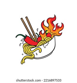 Illustration Hand Drawn Chili Spicy Noodles, Spicy Pasta