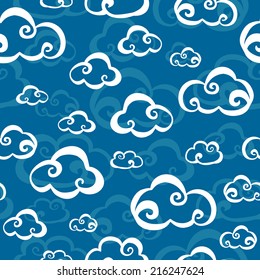 Illustration of hand drawn clouds, seamless pattern background