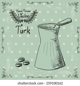 Illustration of hand drawn coffee element in vintage design