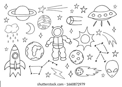 illustration of Hand drawn colorful cosmos doodle vector set