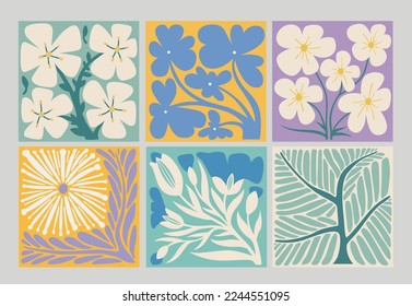 Illustration of hand drawn colorful floral element collection isolated on pale lavender background. Suitable for spring season or festive decoration.