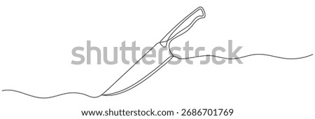 Illustration of hand drawn continuous one line icon of knife, editable line on white background.