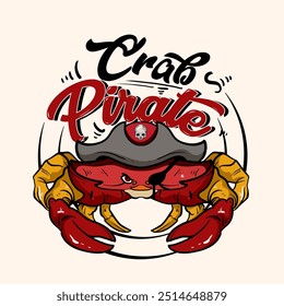 Illustration Hand drawn crab pirate for design apparel tshirt tattoos or merchandise element