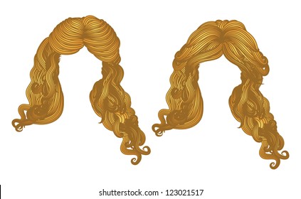 Illustration of hand drawn curly hair style of yellow color.