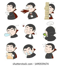 Illustration hand drawn dracula vampire many emotion character design