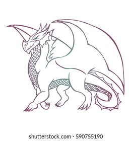 Illustration with hand drawn dragon. Tattoo design element. Heraldry and logo concept art. Drawing for coloring book.