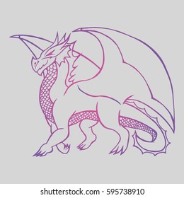 Illustration with hand drawn dragon. Tattoo design element. Heraldry and logo concept art. Drawing for coloring book.